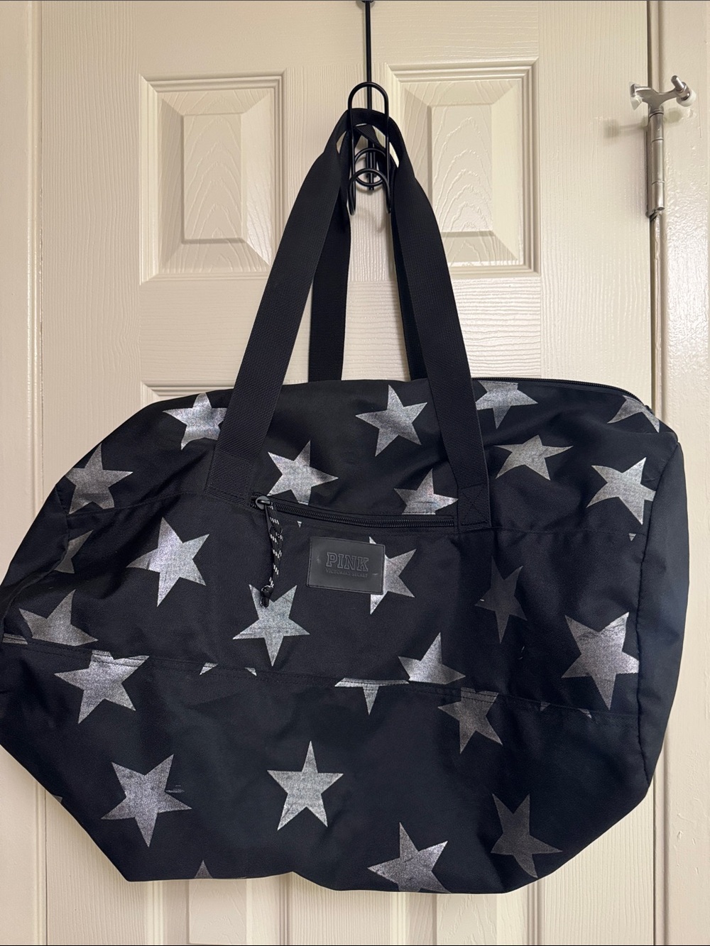 PINK Victoria's Secret Black Duffel Bag with Silver Star Print